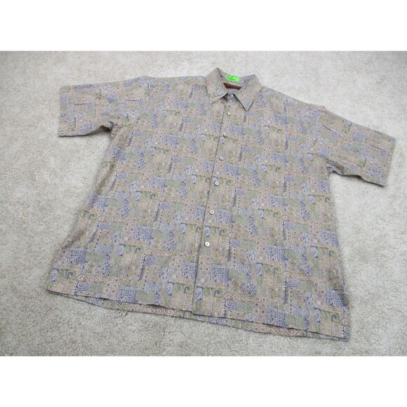 Tori Richard Shirt Mens Large L Blue Graphic Print Hawaiian Cotton Button Up - Picture 2 of 12